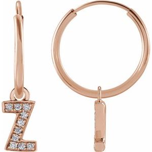 14K Rose Gold .03 CTW Natural Diamond Single Initial Z Hoop Earring