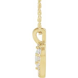 14K Yellow Gold Natural White Opal Cabochon  & 1/8 CTW Natural Diamond 16-18" Necklace