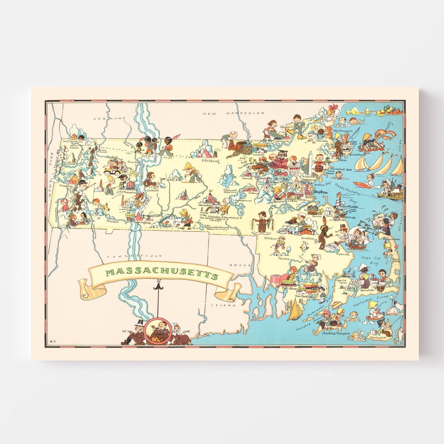 Vintage Map of Massachusetts 1935