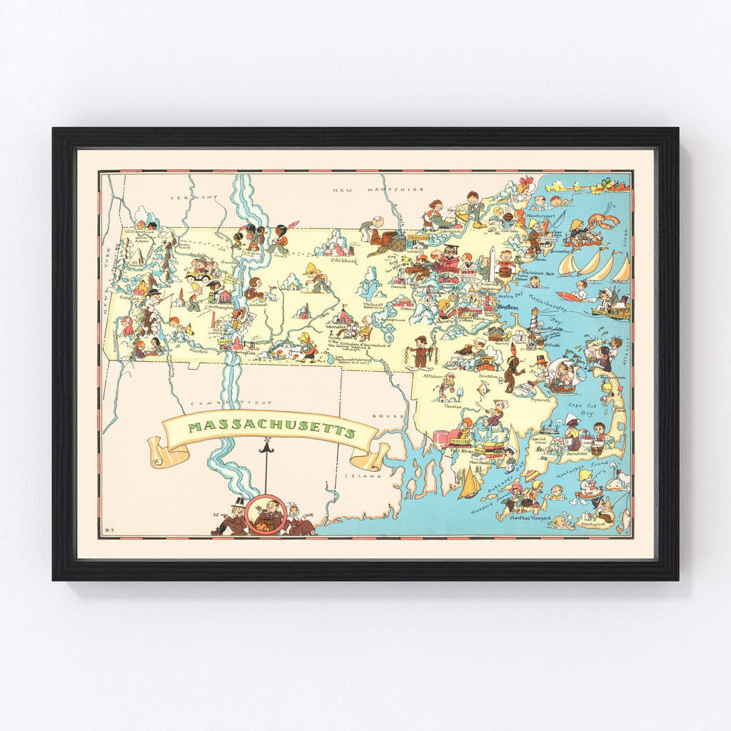 Vintage Map of Massachusetts 1935