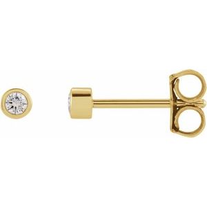 14K Yellow Gold .03 CT Natural Diamond Micro Bezel Single Stud Earring