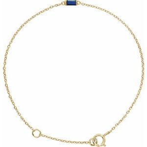 14K Yellow Gold Straight Baguette Natural Blue Sapphire 6 1/2-7 1/2" Bracelet