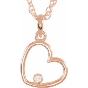 14K Rose Gold .03 CT Natural Diamond Heart 18" Necklace