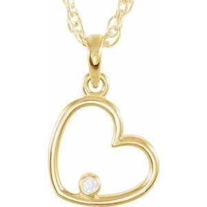14K Yellow Gold .015 CT Natural Diamond Heart 18" Necklace