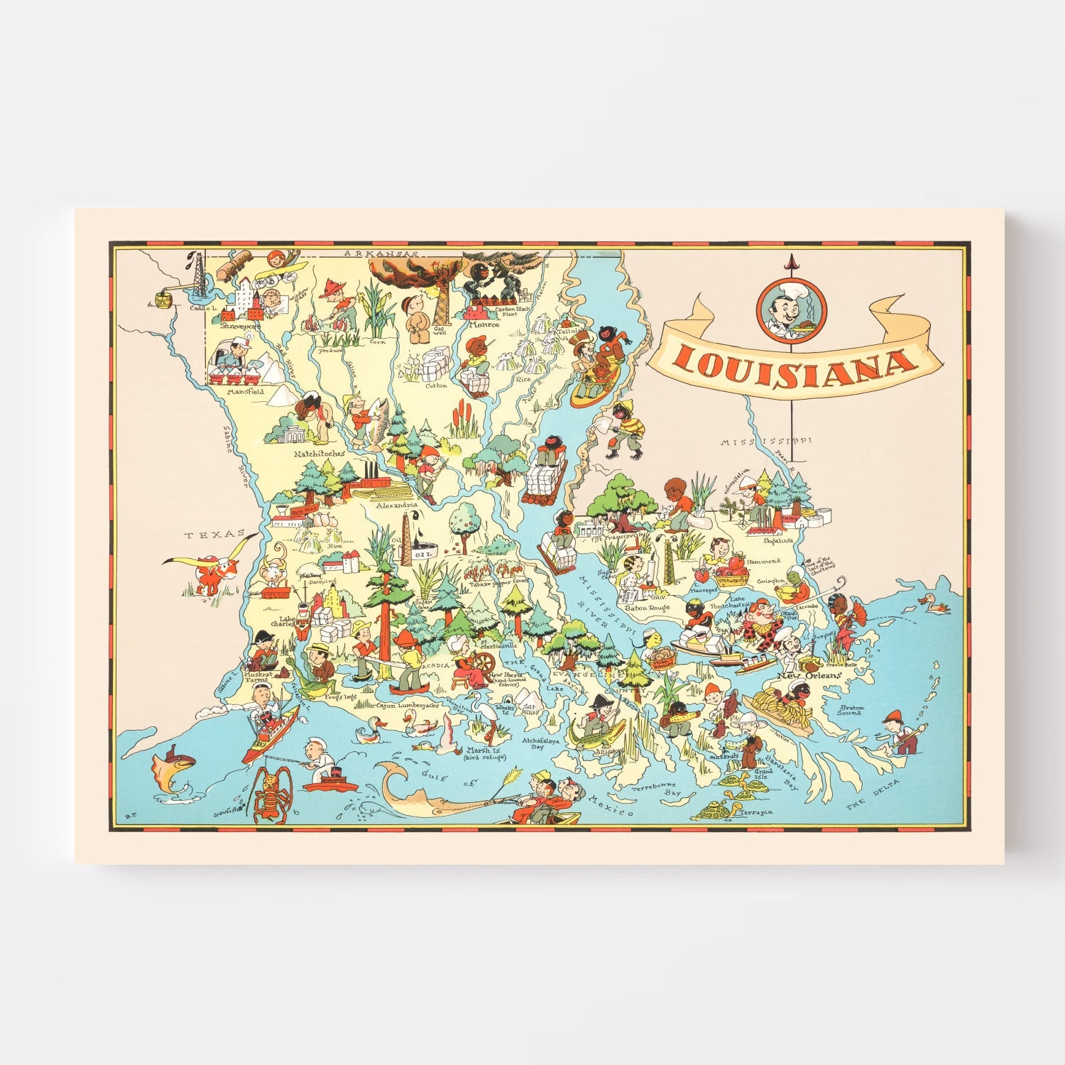 Vintage Map of Louisiana 1935