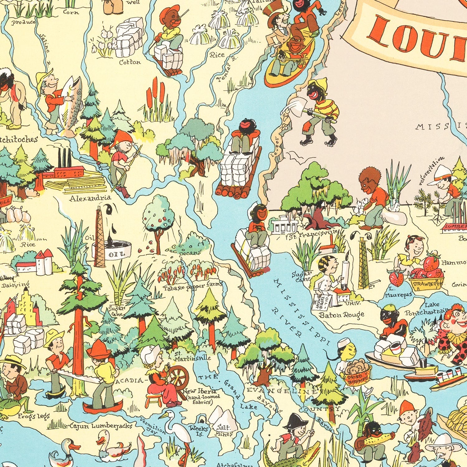 Vintage Map of Louisiana 1935