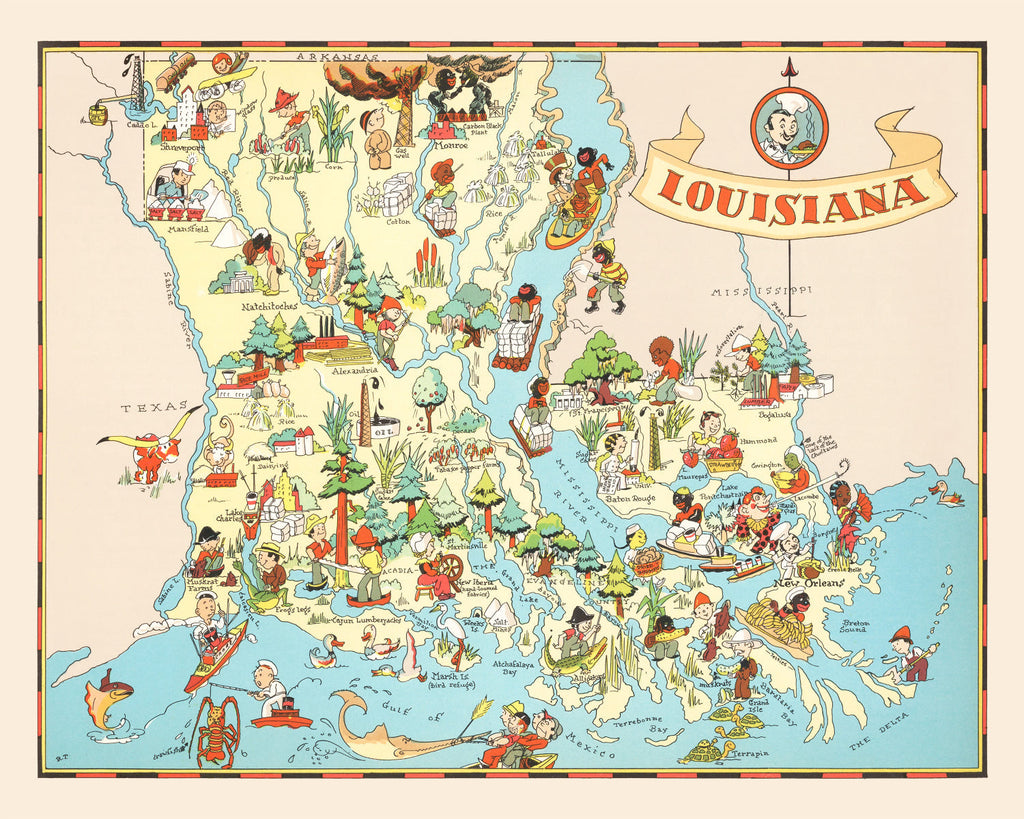 Vintage Map of Louisiana 1935