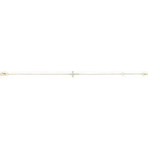 14K Yellow Gold Natural White Opal Sideways Cross 6 1/2-7 1/2" Bracelet