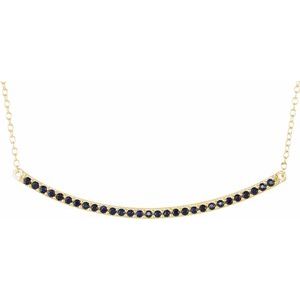 14K Yellow Gold Natural Blue Sapphire Bar 16-18" Necklace