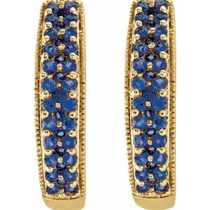 14K Yellow Gold Natural Blue Sapphire 18.5 mm Hoop Earrings – image 2