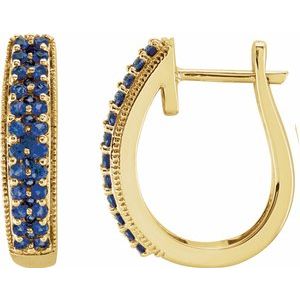 14K Yellow Gold Natural Blue Sapphire 18.5 mm Hoop Earrings