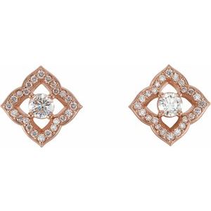 14K Rose Gold 3/4 CTW Natural Diamond Halo-Style Clover Earrings – image 2