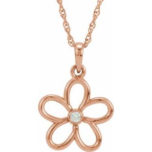 14K Rose Gold .03 CT Natural Diamond Flower 18" Necklace