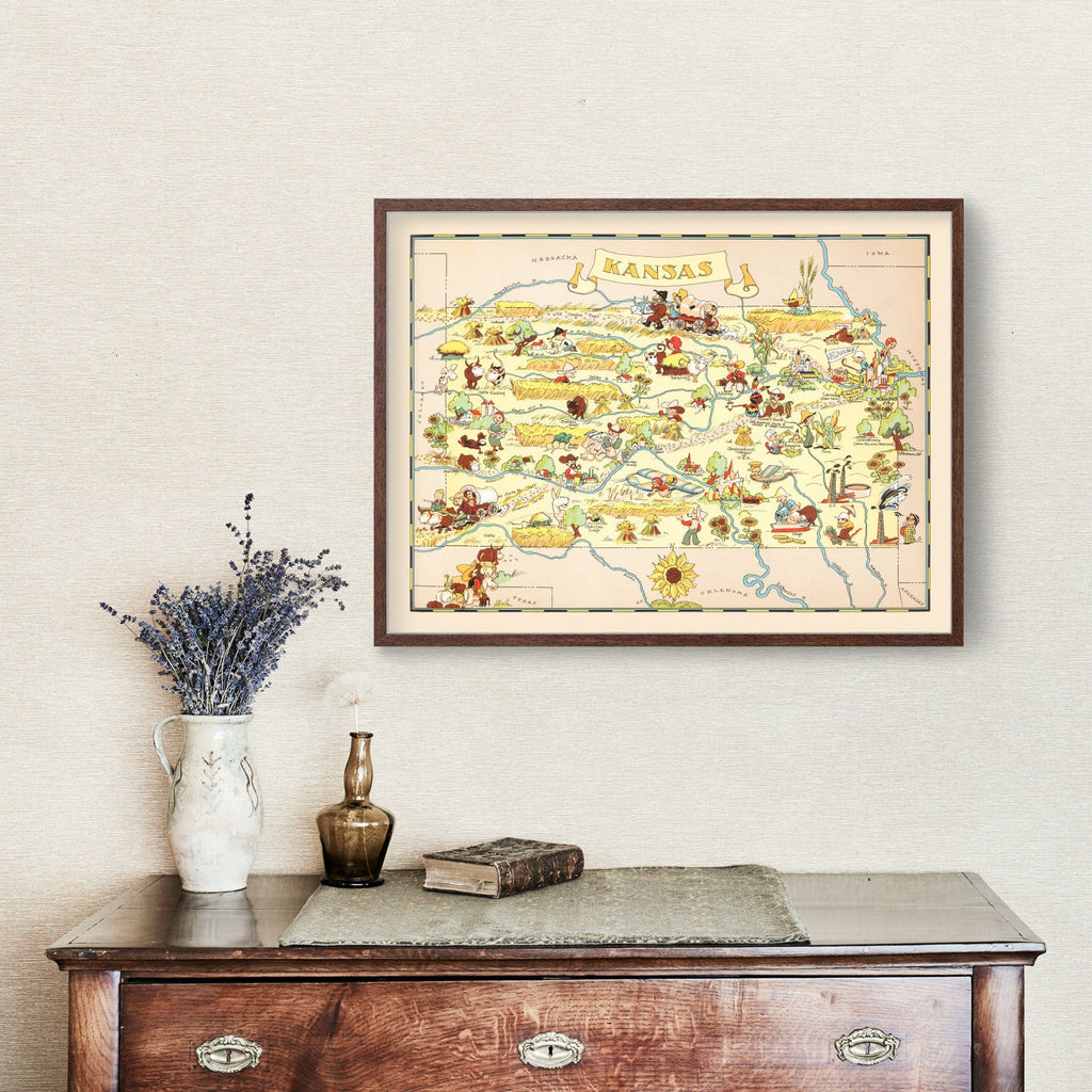 Vintage Map of Kansas 1935