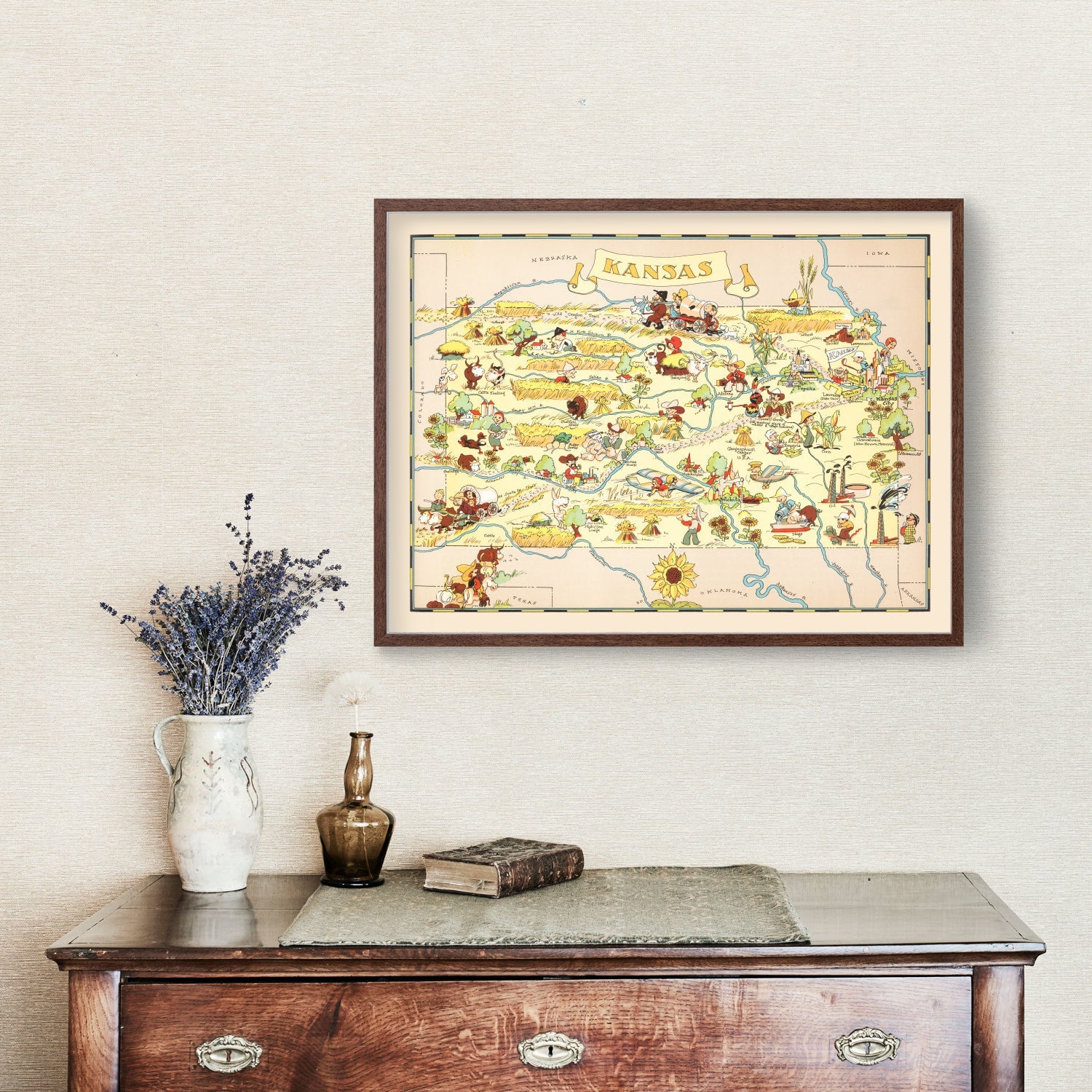 Vintage Map of Kansas 1935