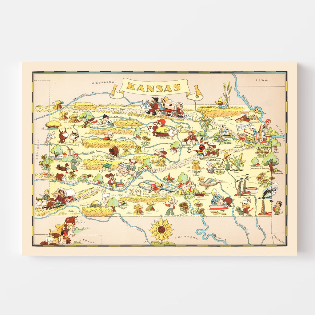 Vintage Map of Kansas 1935