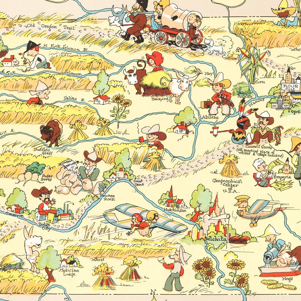Vintage Map of Kansas 1935