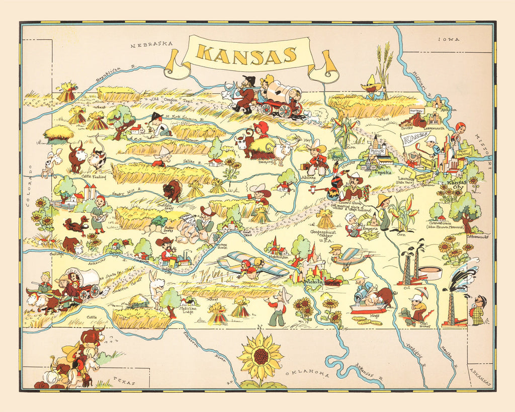 Vintage Map of Kansas 1935
