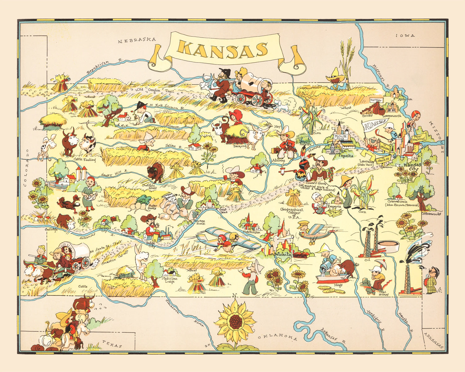 Vintage Map of Kansas 1935