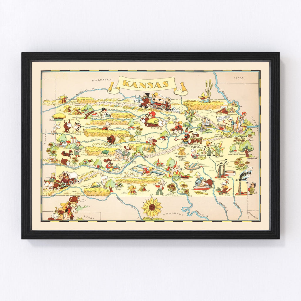 Vintage Map of Kansas 1935