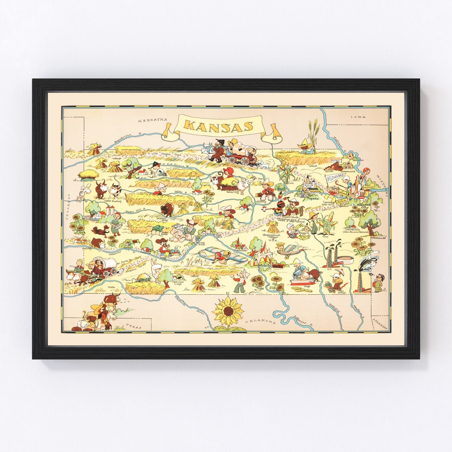 Vintage Map of Kansas 1935