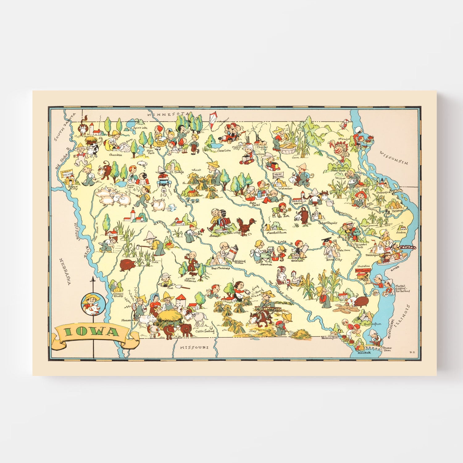 Vintage Map of Iowa 1935