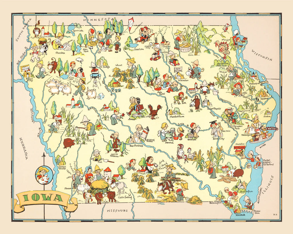 Vintage Map of Iowa 1935