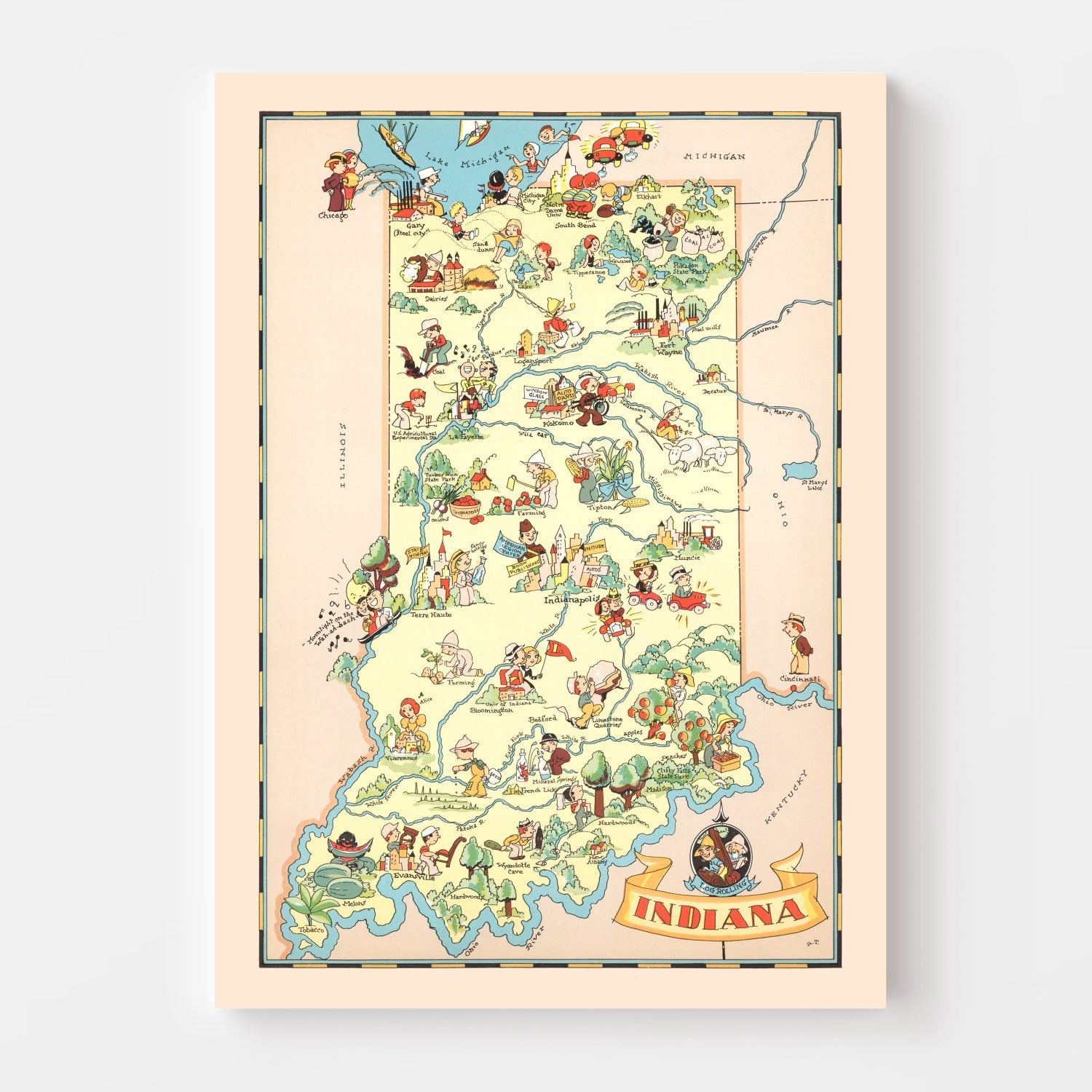 Vintage Map of Indiana 1935
