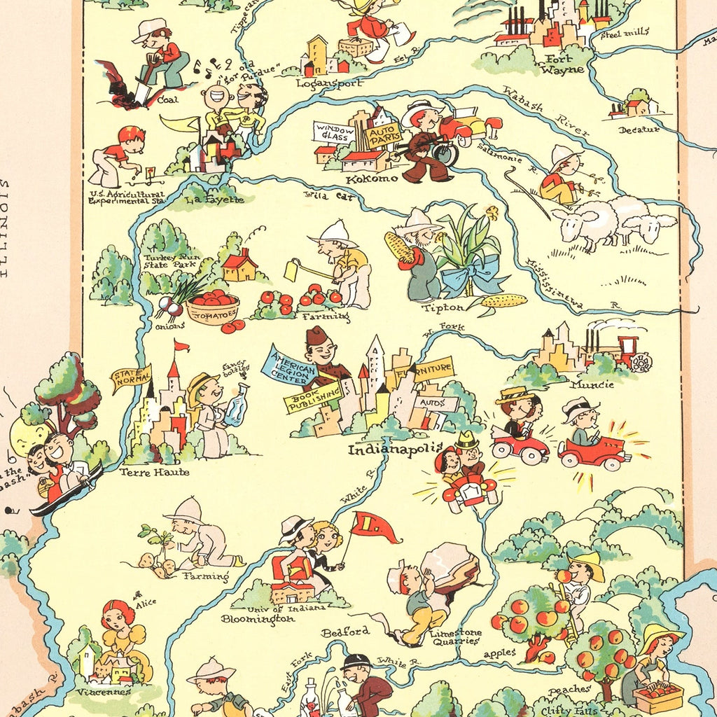 Vintage Map of Indiana 1935