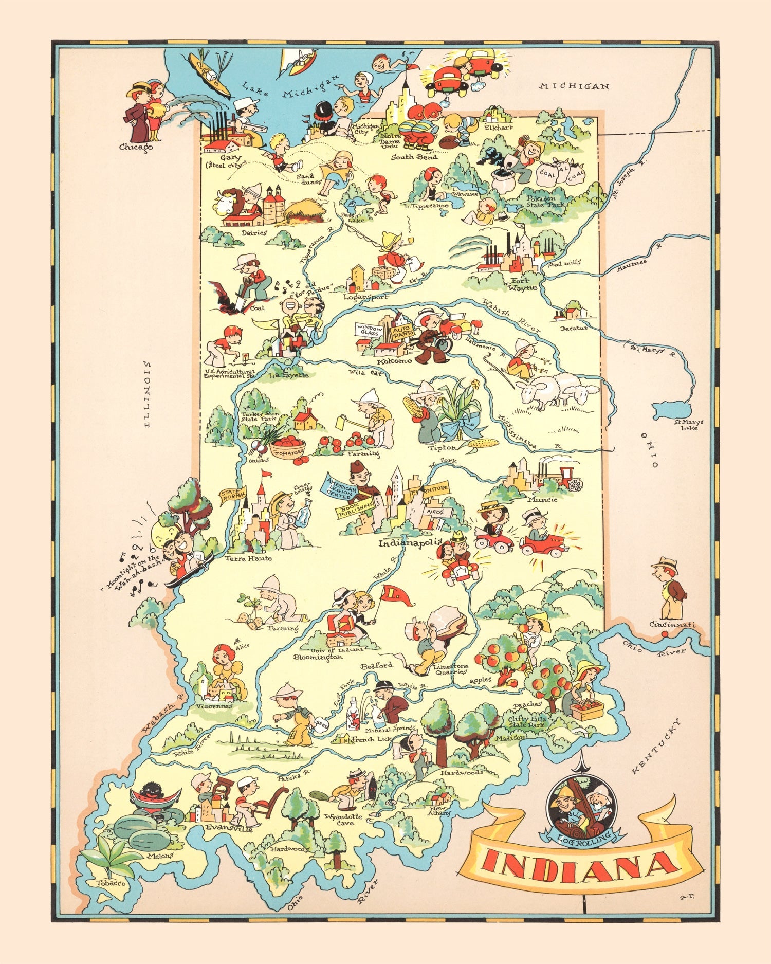 Vintage Map of Indiana 1935
