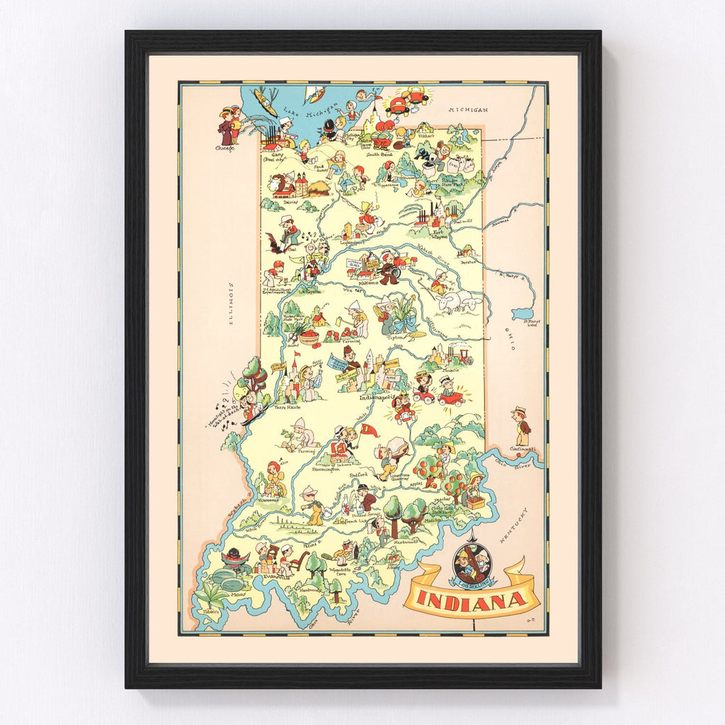Vintage Map of Indiana 1935