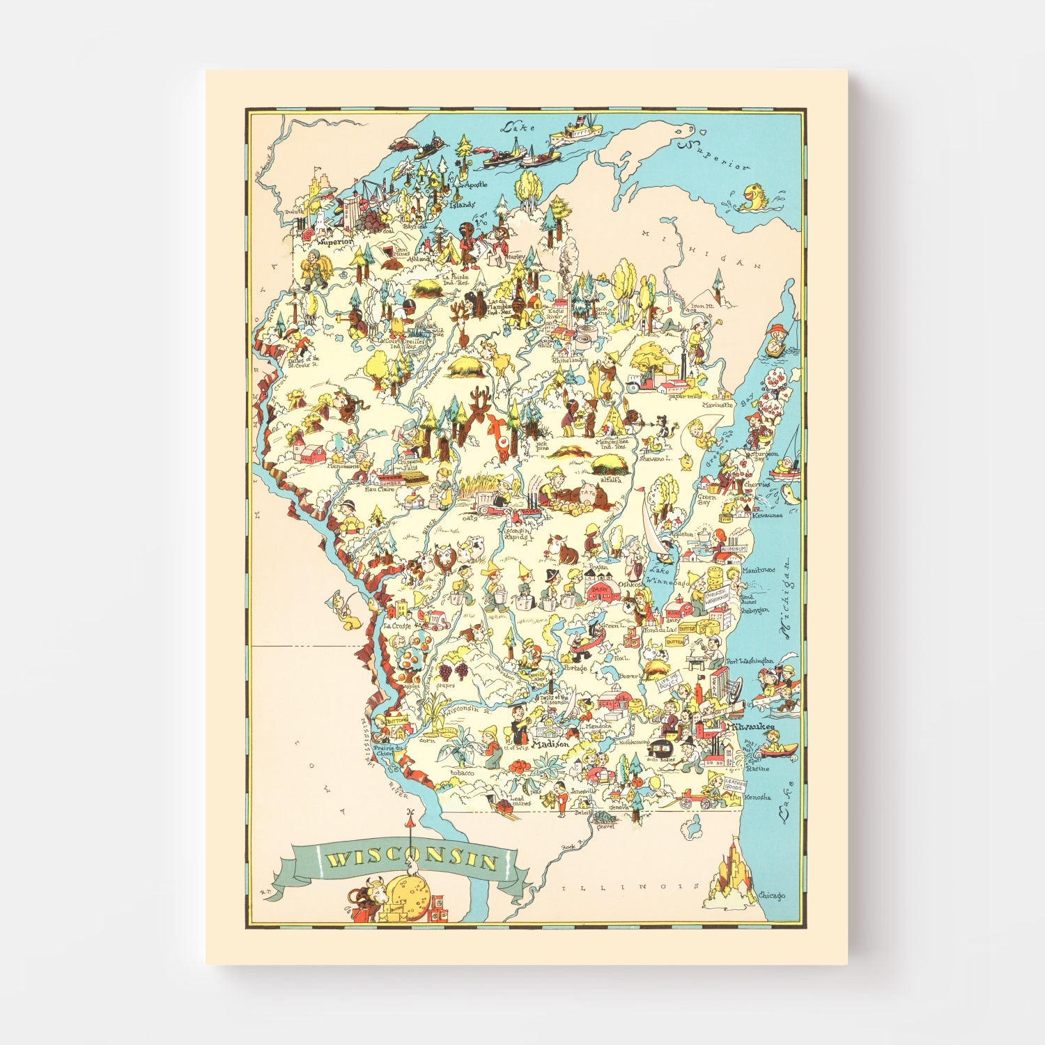 Vintage Map of Wisconsin 1935