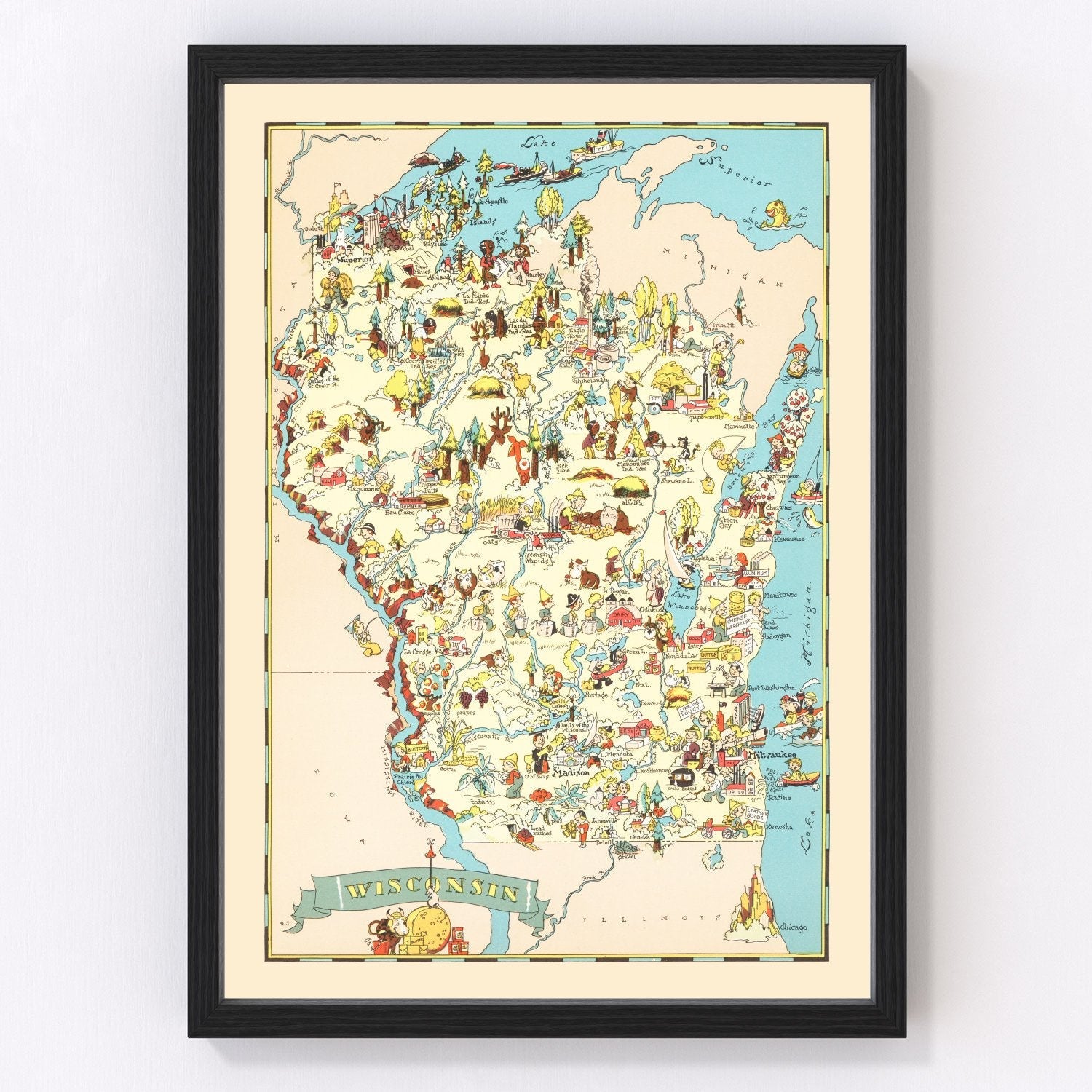 Vintage Map of Wisconsin 1935