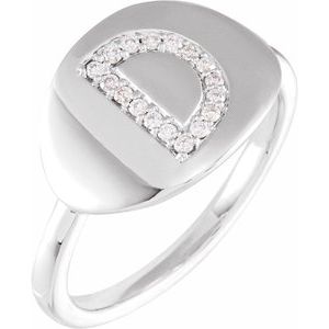 14K White Gold 1/10 CTW Natural Diamond Initial D Signet Ring
