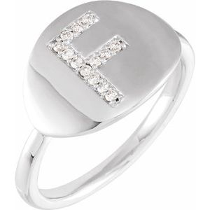 14K White Gold .08 CTW Natural Diamond Initial F Signet Ring