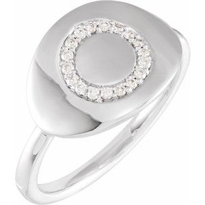 14K White Gold 1/10 CTW Natural Diamond Initial O Signet Ring