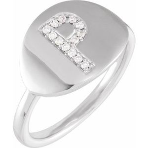 14K White Gold .08 CTW Natural Diamond Initial P Signet Ring