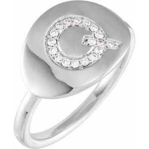 14K White Gold 1/10 CTW Natural Diamond Initial Q Signet Ring
