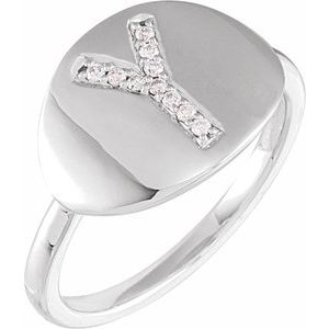 14K White Gold .06 CTW Natural Diamond Initial Y Signet Ring