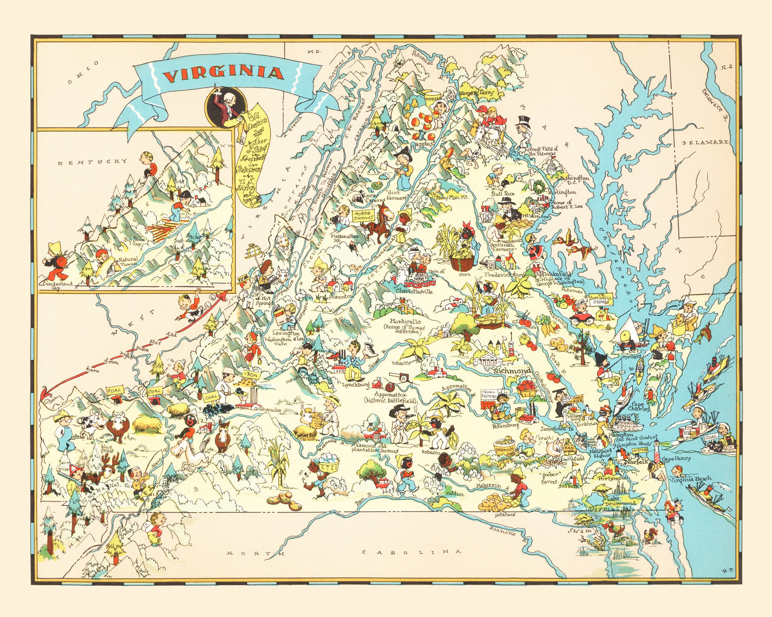 Vintage Map of Virginia 1935