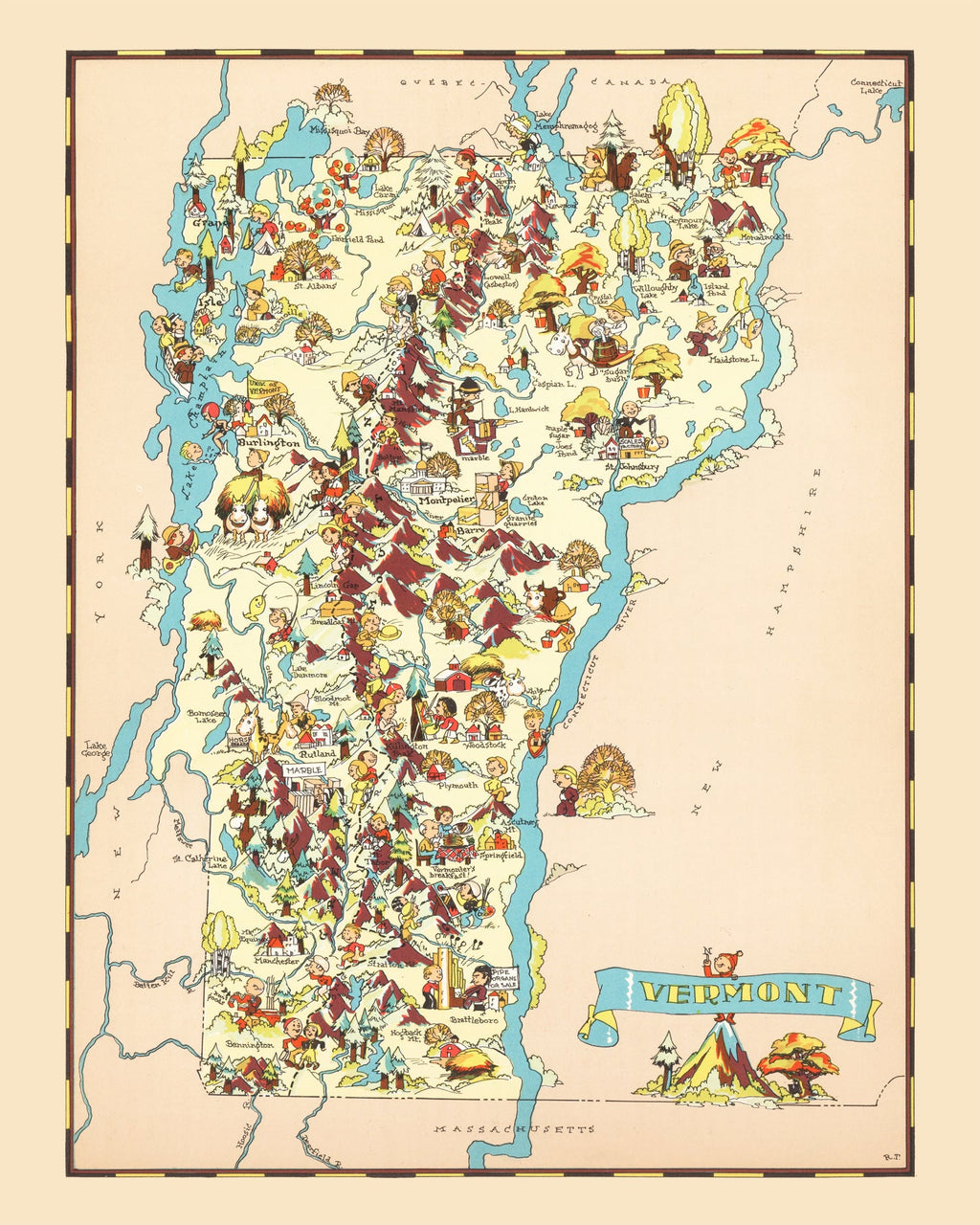 Vintage Map of Vermont 1935