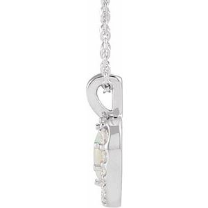 Platinum Natural White Opal Cabochon  & 1/8 CTW Natural Diamond 16-18" Necklace