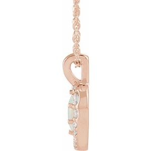 14K Rose Gold Natural White Opal Cabochon  & 1/8 CTW Natural Diamond 16-18" Necklace