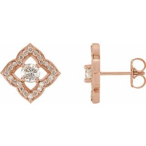 14K Rose Gold 3/4 CTW Natural Diamond Halo-Style Clover Earrings