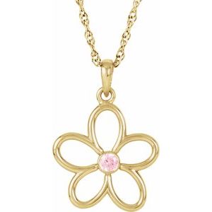 14K Yellow Gold Natural Pink Tourmaline Flower 18" Necklace