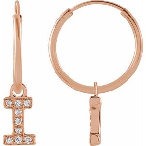 14K Rose Gold .03 CTW Natural Diamond Single Initial I Hoop Earring