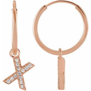 14K Rose Gold .04 CTW Natural Diamond Single Initial X Hoop Earring