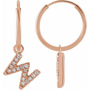 14K Rose Gold .06 CTW Natural Diamond Single Initial W Hoop Earring