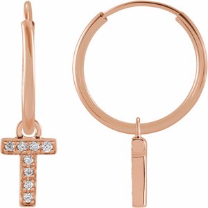 14K Rose Gold .03 CTW Natural Diamond Single Initial T Hoop Earring