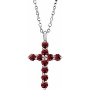 Platinum Natural Mozambique Garnet Cross 16-18" Necklace
